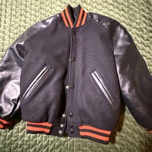 Holloway Varsity Jacket Kids Black with OrangeQuilted Inside Size Youth Small‎